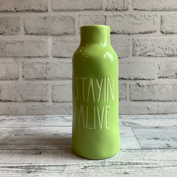 Rae Dunn Ceramic Bright Green Stayin Alive Vase - Picture 1 of 4